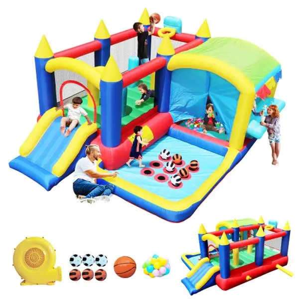 7-in-1 Inflatable Bounce House with Ball Pit, Indoor & Outdoor Fun for Kids, Party, Birthday, Family Playtime