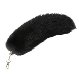 Giant Plush Role-Playing Toy Handbag Accessory Keychain Ring, Cute Detailed Fluffy Artificial Fur Fox Tail, Anime Style Bag Decor & Role-Play Accessories
