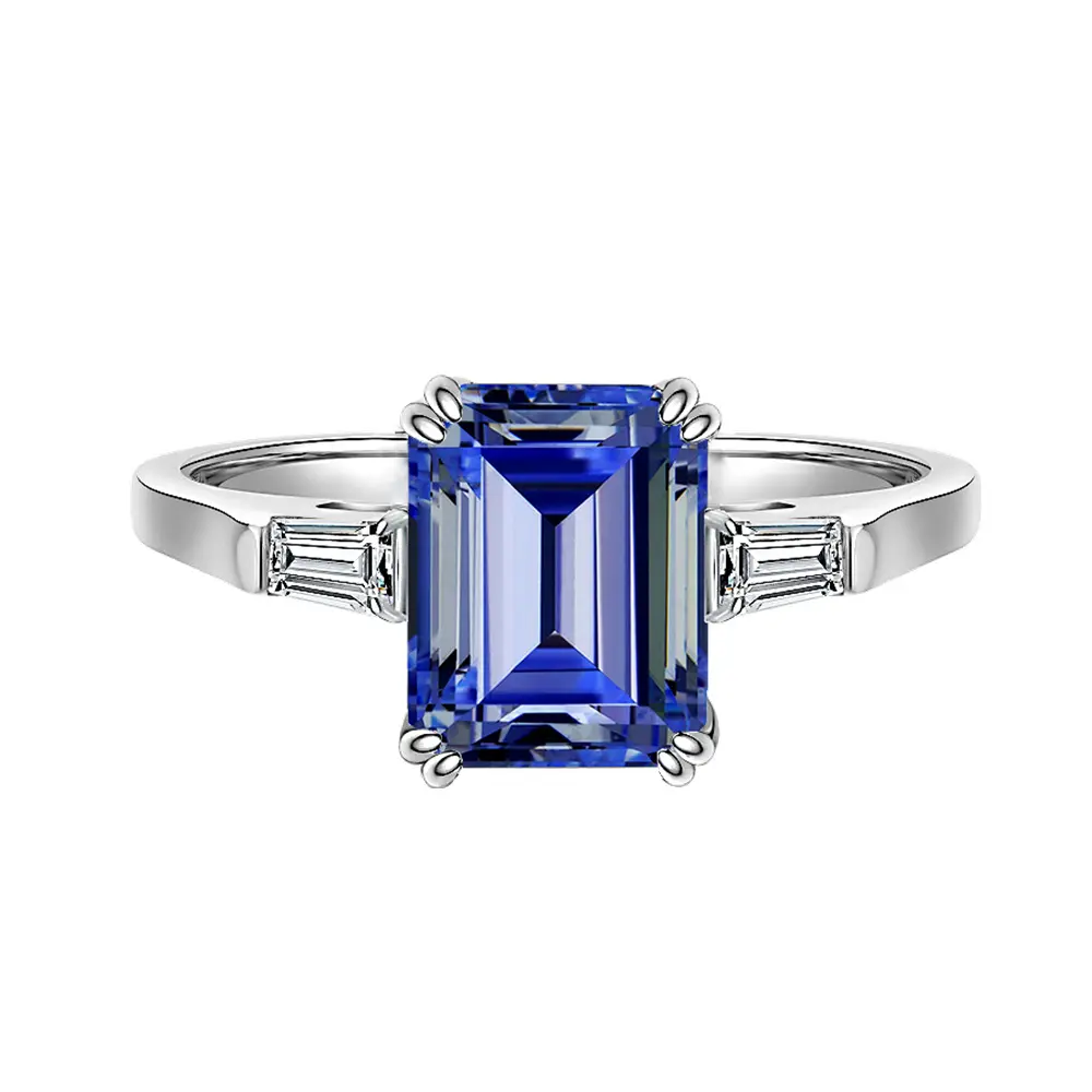 Women's 2.5ct 6*8mm Rectangular Tanzanite Sapphire Sterling Silver Engagement Promise Ring, Unique Engagement Ring, European-American Light Luxury Style for DIY Beading & Jewelry Making, Engagement Promise Rings, Unique Engagement Rings