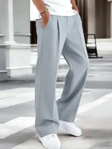 Men's Drapey Wide Leg Pants, Casual Fashion Solid Color Loose Fit Slimming Trousers, Casual Suit Pants, Perfect for Daily Wear and Business Commuting
