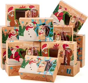 24 PCS Christmas Cookie Gift Baking Box with Window Auto-Popup Vintage Kraft Design for Party Favor Pastries Cupcake Brownies Donut Gift-Giving