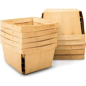 Quart Wooden  Baskets (10 Pack); for Picking Fruit or Arts, Crafts and Decor; 5.75" Square Vented  Boxes