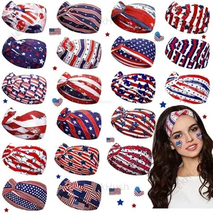 3pcs Vintage American Flag Star Knot Headbands, Sweat-Absorbent Hairbands for Yoga, Running & Baseball Activities