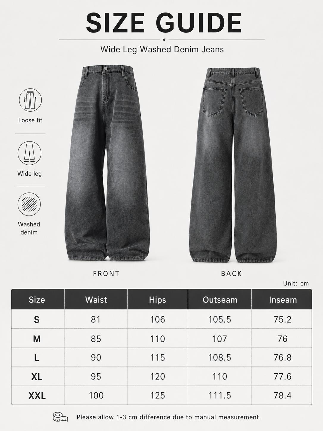 Baggy Wide Leg Jeans for Men and Women, Casual Fashion Streetwear Denim Pants, Low Rise Loose Fit Y2K Skater Jeans, Relaxed Straight Leg Urban Hip Hop Jeans with Pockets for Daily Wear, Vintage Grunge Style Denim Trousers Pants for US Outfits, Club Outfit
