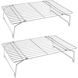 Cooling Rack Set of 2, 2-Tier Stackable Stainless Steel Wire Racks for Baking Cooking Cooling Roasting, Collapsible & Heavy Duty, Oven Safe & Easy Clean, 15" x 10", Silver