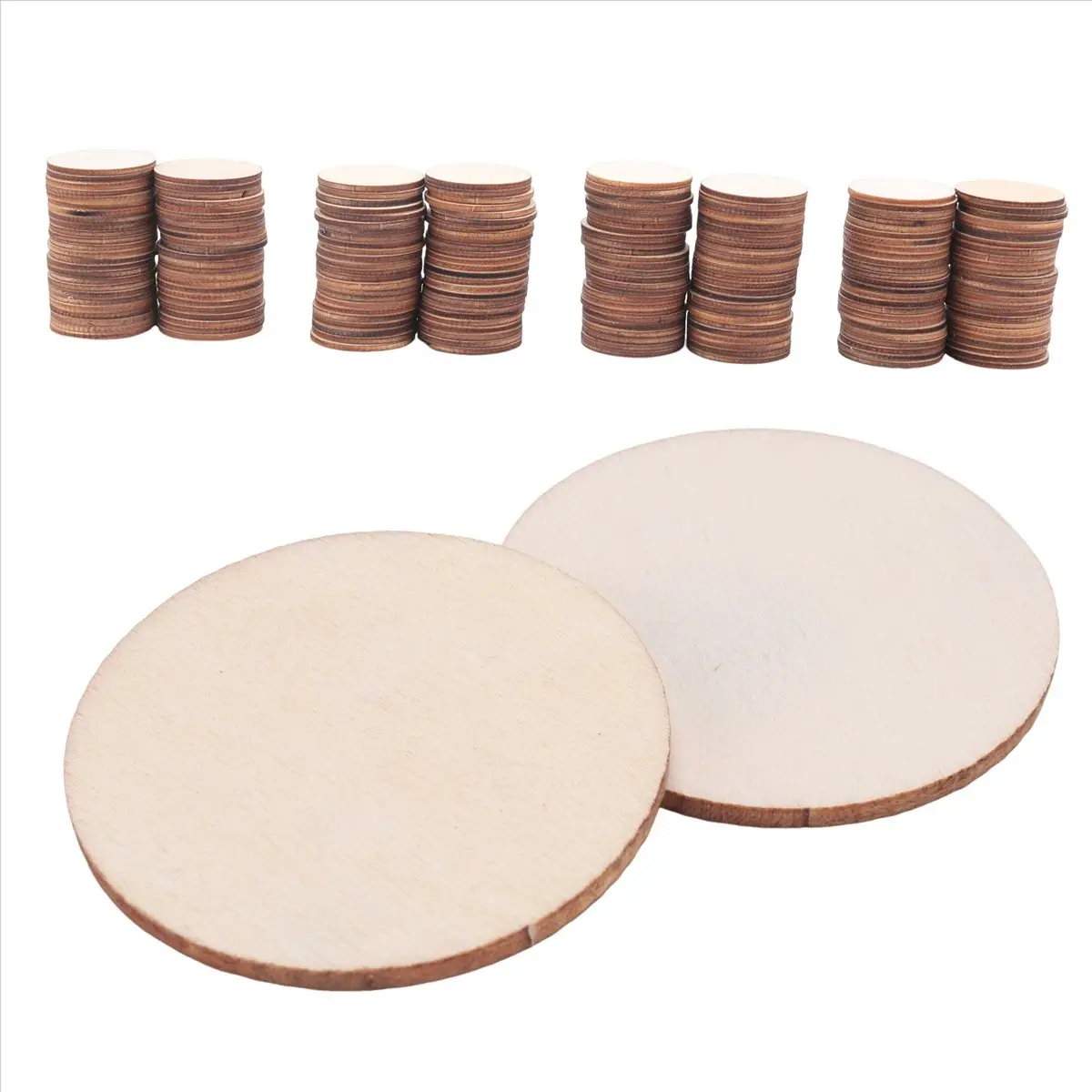 Household Craft Accessories 200-Piece 1.5-Inch 1/8-Inch Thickness Round Wood Slices - Smooth No Burrs, Unfinished, Easy to Drill, for Party, Craft Projects