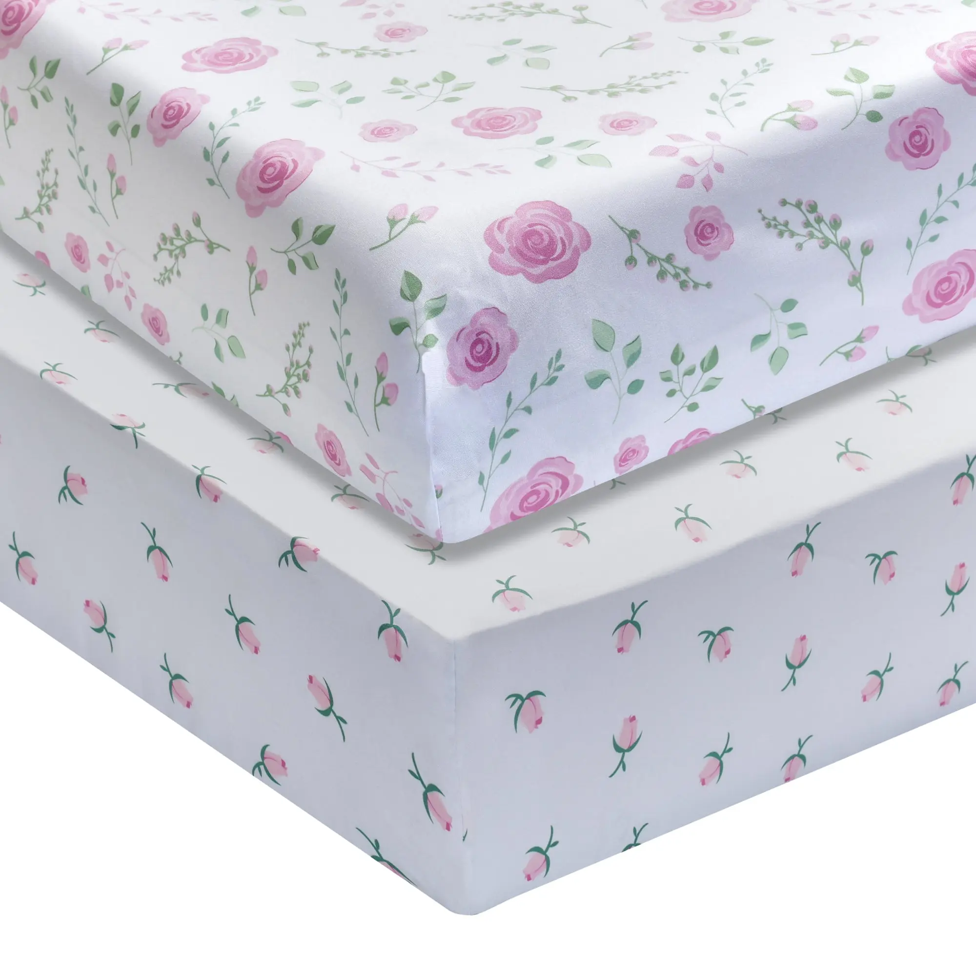 Everyday Kids 2 Pack Fitted Crib Sheet, 100% Soft Breathable  Cotton its Standard Size Crib Mattress 28in x 52in- Floral/Rosebud