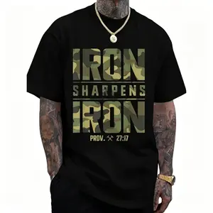 Men'S Oversized Graphic T-Shirt - "IRON SHARPENS IRON" & Proverbs 27:17 Bible Verse Design, Geometric Print Casual Streetwear Tee,