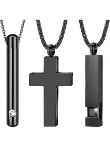 3Pcs Stainless Steel Cremation Urn Pendant Necklace for Ashes Goth Cross Necklace for Men Women Ashes Holder Memorial Keepsake Jewelry Stainless Steel Necklaces