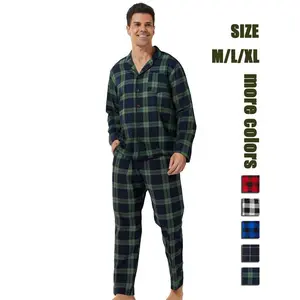 Men's Plaid Pajama Set with Patched Pocket Design, Comfortable Casual Homewear Sleepwear, Stylish Men's Leisure Lounge Wear Long Sleeve Top & Bottoms Pyjamas for Men Soft Nightwear Pjs