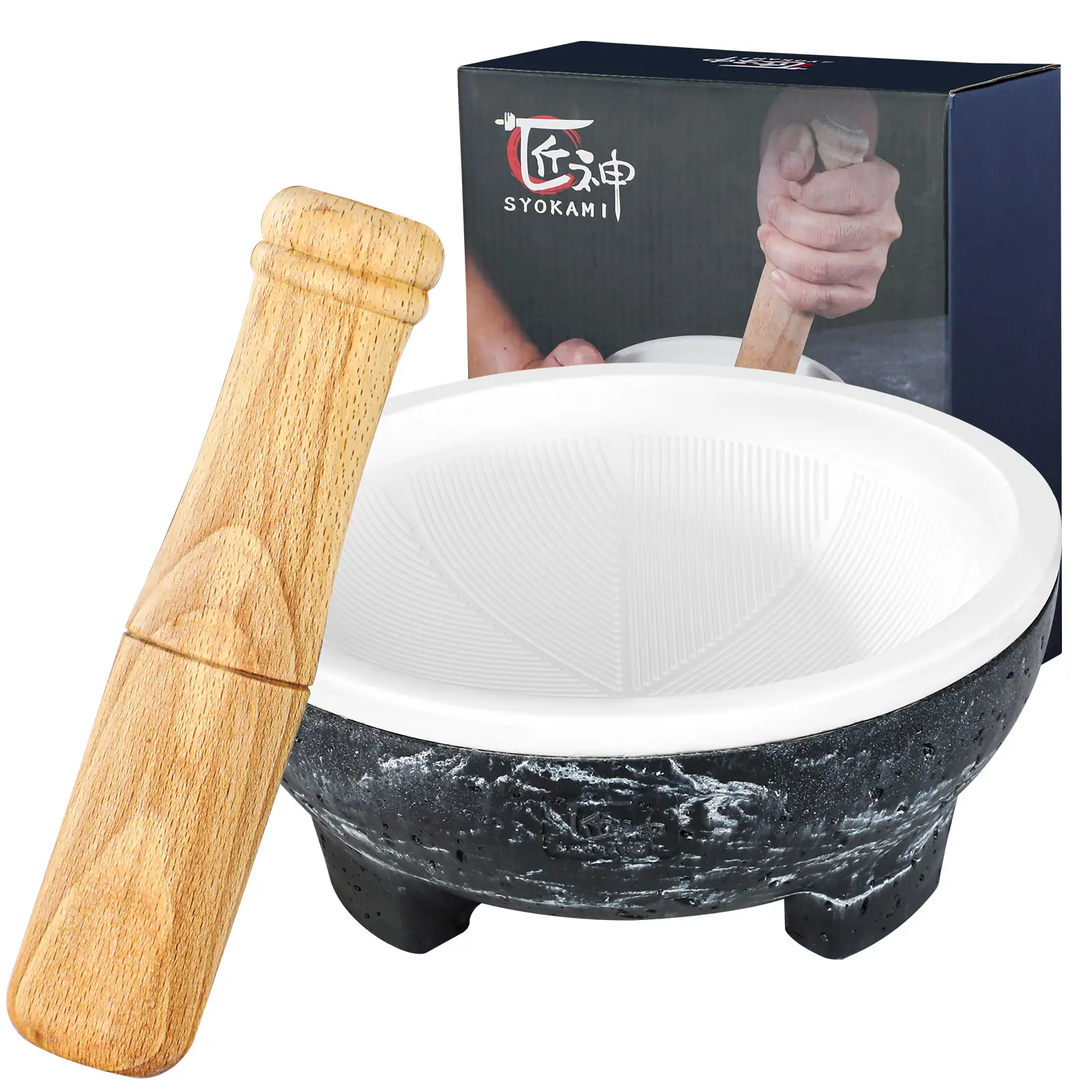 【DealsForYouDays】 SYOKAMI Mortar and Pestle Set – 2-Cup Capacity, Grinding Ridges for High Efficiency, Lightweight Ceramic, Easy to Hold & Hassle-Free Cleaning, Non-Slip Base, Large Molcajete Mexicano, Mother's Day Gift