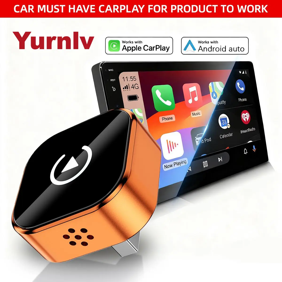 【YURNLV】S 2026 upgraded wireless CarPlay adapter, supports Apple and Android phones, wired to wireless conversion, plug and play, stable control with  Hands-Free Calls