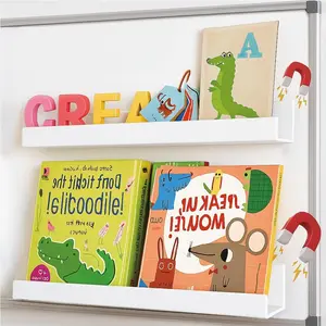 15 Inch Acrylic Magnetic Book Shelf, Supply Holder for Whiteboard Fridge, Multi-Purpose Organizer, Display Shelf for Classroom, Office, Home Use, 2 Pcs White