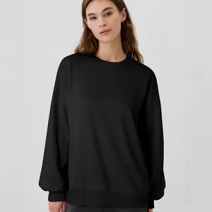 Women's Oversized Crewneck Sweatshirt Fleece Lined Pullover Long Sleeve Drop Shoulder High Low Loose Fit Fall Winter Fashion Outfits
