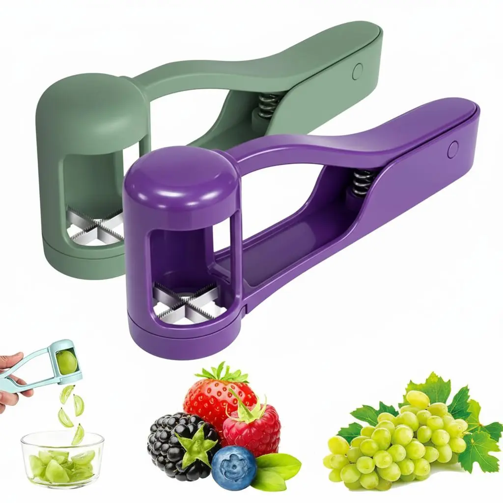Stainless Steel Grape Cutter - BPA-Free Housing, Smooth, Durable, Easy 1-Handed Operation, Portable Small Fruit Quarterer for Toddlers, Daily Use Prep of Cherry Tomatoes, Kids' Lunch Boxes, Salads, Healthy Snacks