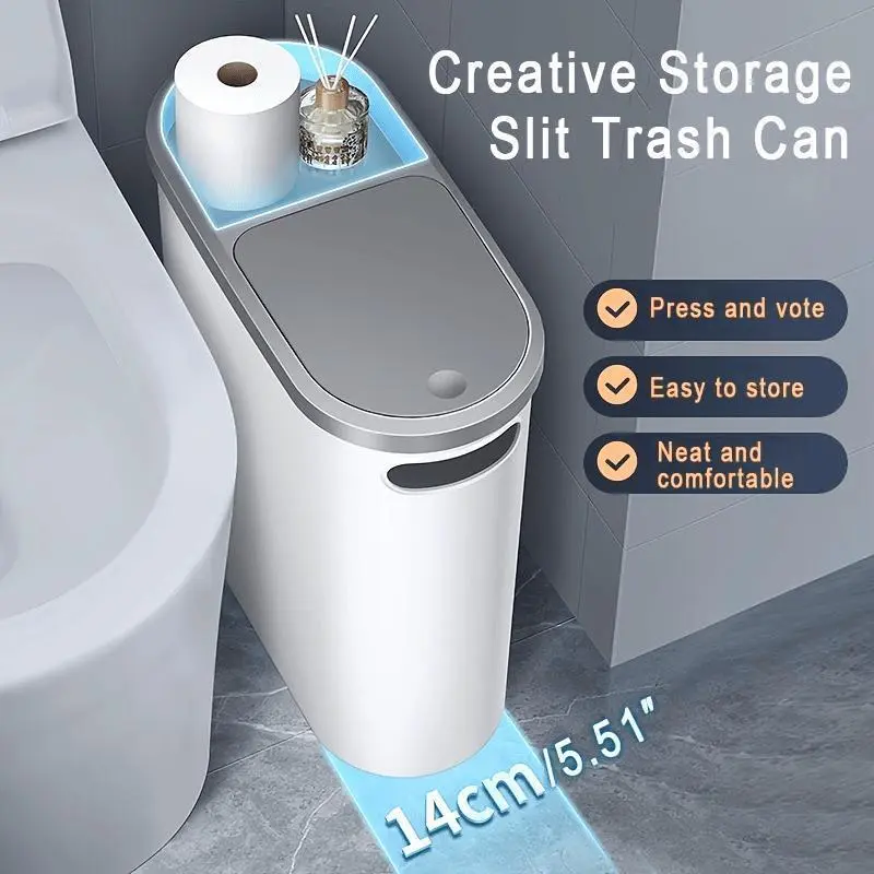 Stylish Large Capacity Push-On Kitchen Trash Can with Lid - Space-Saving Design for Household Essentials - Bathroom Supplies, Christmas/Halloween Gift Decoration