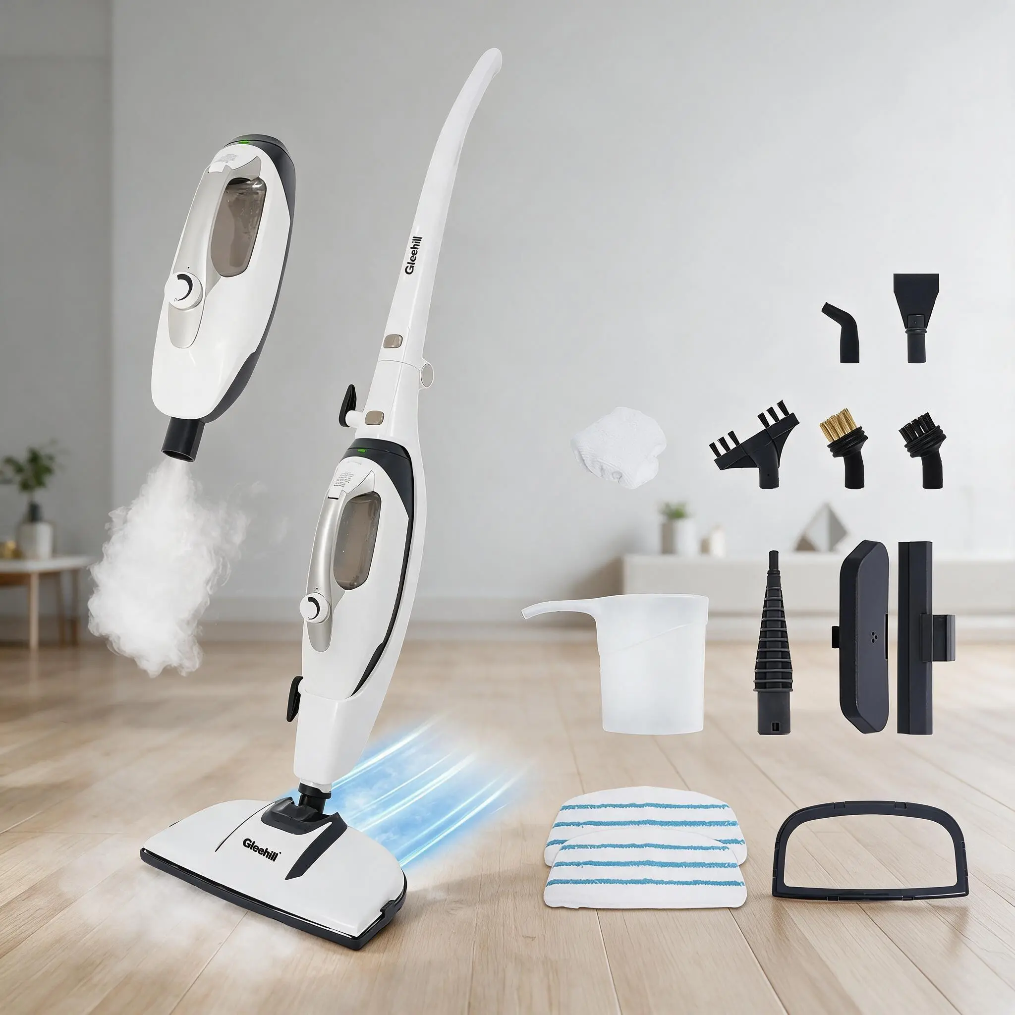 10-in-1 Steam Mop with Detachable Handheld Steam Cleaner, 1550W High-Pressure Floor Steamer for Hardwood, Tile, Grout, Carpet & Windows, Chemical-Free Deep Cleaning Safe for Kids & Pets, Fast Heat-Up with 16FT Power Cord, 2 Reusable Microfiber Pads