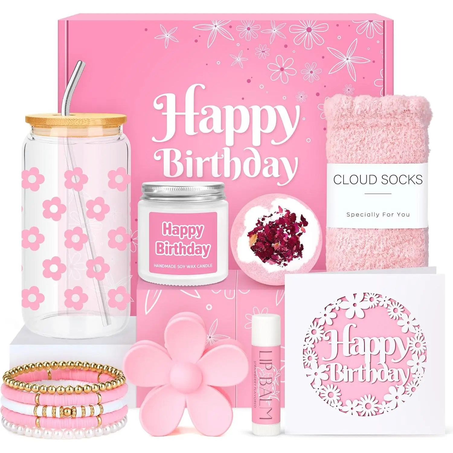 Birthday Gifts for Teen Girls, Women, Teenage Girl Birthday Gift Sets for Teen Girls Tween Gifts for Teenage Girl Cute Daisy Aesthetic Glass Cup Gift Basket for Teens, Sister, Women, Her, Friend