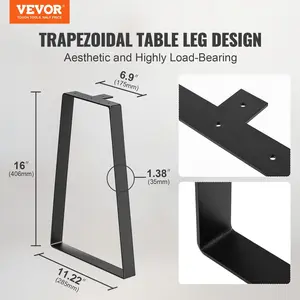 【Summervibes】VEVOR 16 inch Trapezoid Steel Table Legs, Replacement Furniture Legs Set of 2 for DIY Coffee Tables, Modern Desks, Bench, Night Stands, Sofa, Max Load 400 lbs Heavy Duty, Quick Instalation Legs Black
