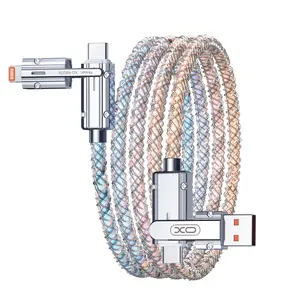 Four-in-one 100W multicolour LED fast charging cable. Four ports with free switching. Supports fast charging and data transfer. Luminous and durable.