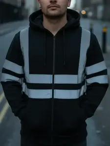 Reflective Hoodie Jacket, Fleece Zip-up Hoodie Warm & Comfortable, High Visibility Safety Gear, Ideal for Men Construction Workers & Traffic Officers