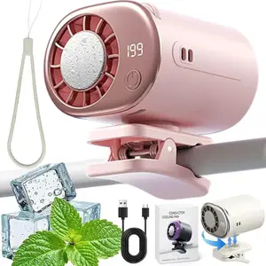 Car Clip-On USB Fan - 360° Rotation, 100-Speed Stepless Adjustment, 1800mAh Rechargeable Battery, LED Display, Charging Button, Portable Personal Fan (No Cooling Function, Ideal for Summer), summervibes