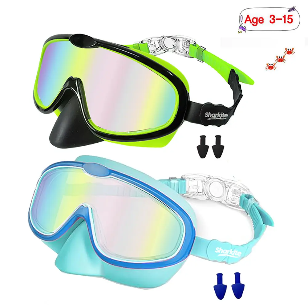 Kids Swimming Goggles 2 Pack Anti-fog Anti-UV Wide View Kids Swimming Goggles 4-15 years old