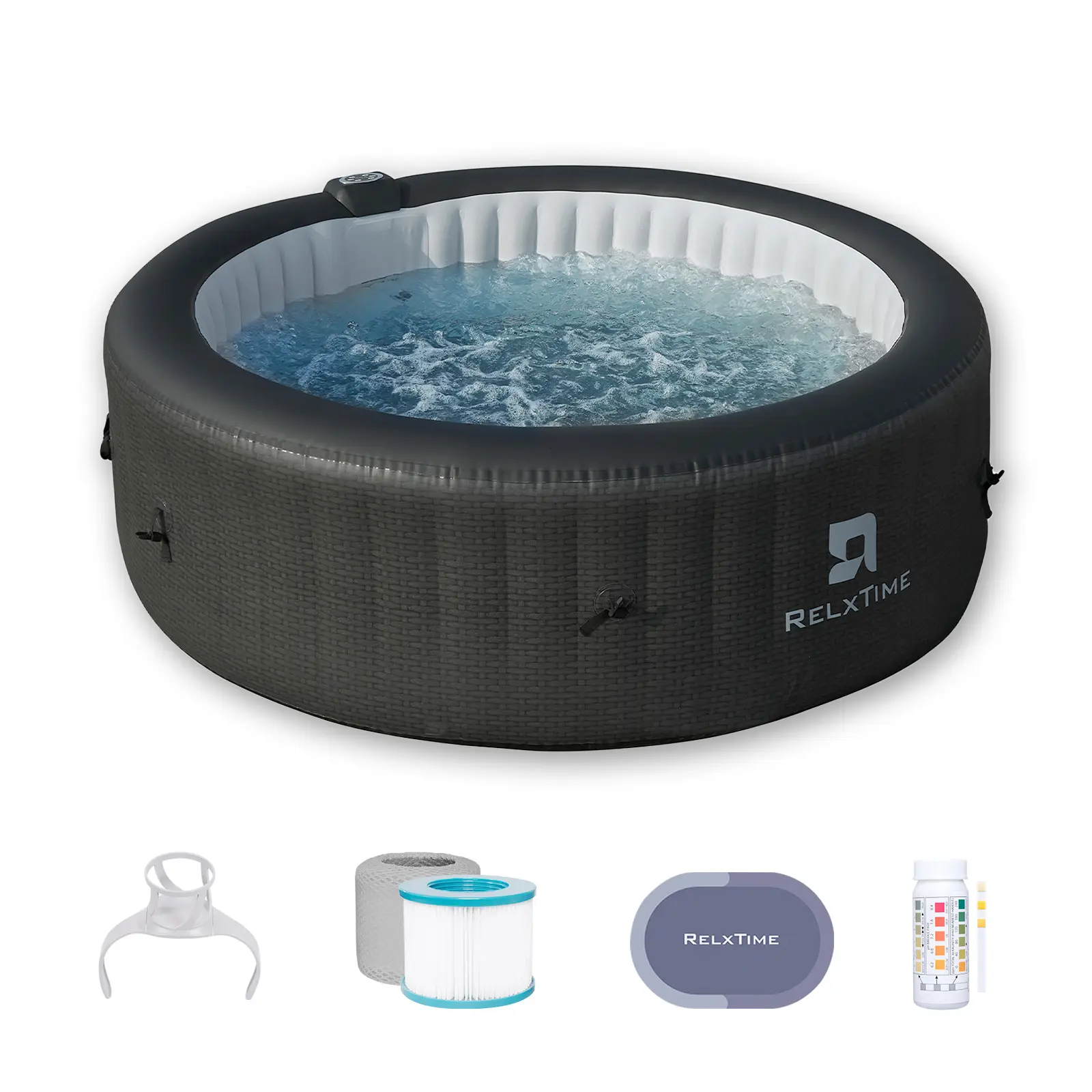 Relxtime 4-6 Person Round Portable Outdoor Inflatable Hot Tub Spa with 130 Bubble Air Jets, Built-in Heater Pump, Water Filtration System, Digital Control Panel, Freeze Protection, Tub Cover, 2 Filter Cartridges - TBY6001 Father's Day Gift