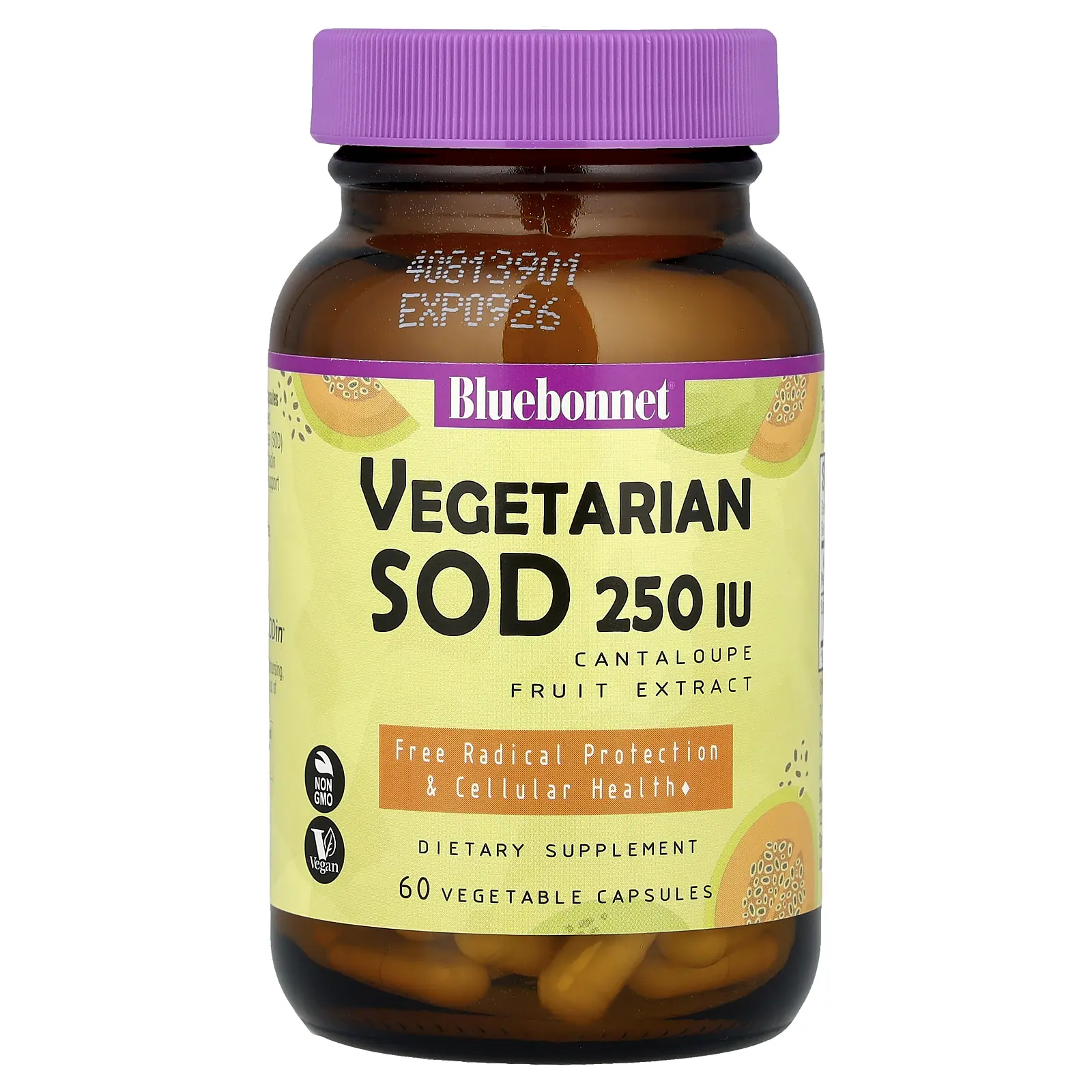 Bluebonnet Nutrition Vegetarian SOD, Cantaloupe Fruit Extract, 250 IU, 60 Vegetable Capsules