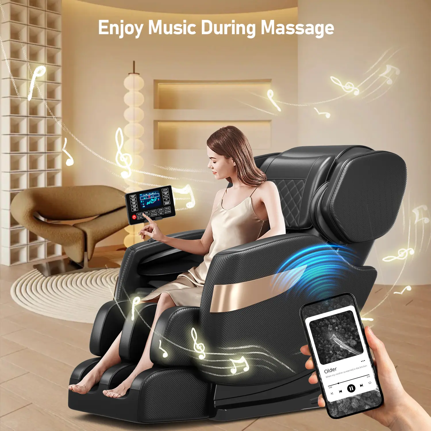 Zero-gravity multi-functional full-body massage chair, zero-gravity reclining chair, back massage and relaxation, multi-point acupressure massage, Bluetooth music, touch screen remote control, full-body airbag relaxation, home use, ideal gift.