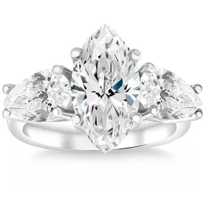 Certified 5Ct TW Marquise & Pear Three Stone Engagement Ring 14k Gold Lab Grown