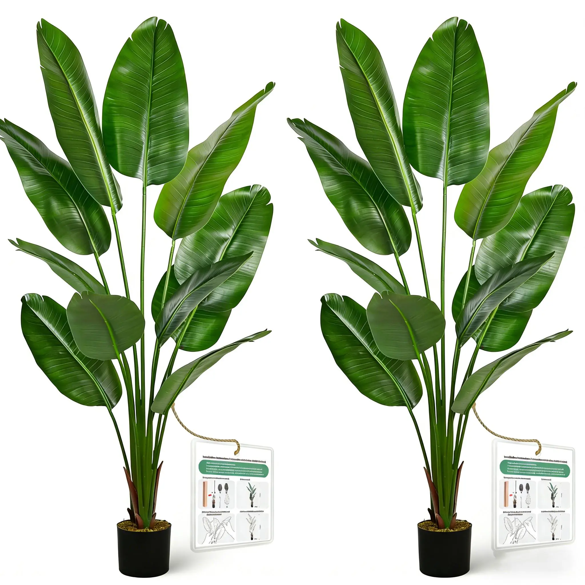 Artificial Bird of Paradise Plant 5~6FT 2 Pack, Lifelike Tropical Fake Floor Tree, Waterproof Silk Leaves, Low Maintenance Faux Plant for Living Room Bedroom Office Home Decor