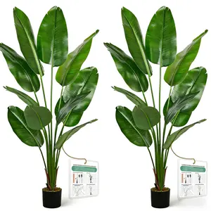 2-Piece 5ft Artificial Bird of Paradise Plant Lifelike Tropical Home Decor with Realistic Leaves for Living Room Bedroom Office Modern Accent & Decoration Accessory Eco-Friendly Waterproof Silk Material - Nature