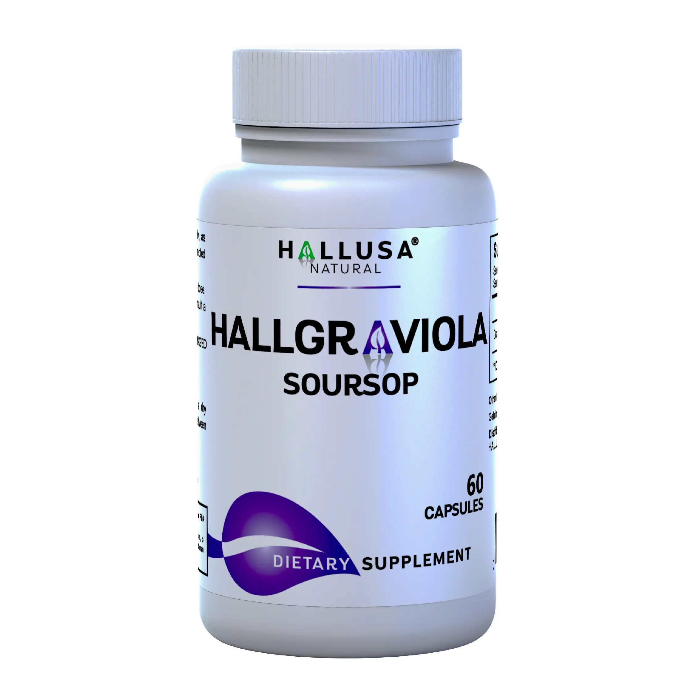 Hallusa Natural HallGraviola Soursop Edible Dietary Supplement Capsules - 1 Bottle, 800 mg, 60 Count, Gluten-Free, GMO-Free, Vegan-Safe, Made in US, Vitamin & Mineral-Rich Nutrient Antioxidant for Immunity Boost & Wellness
