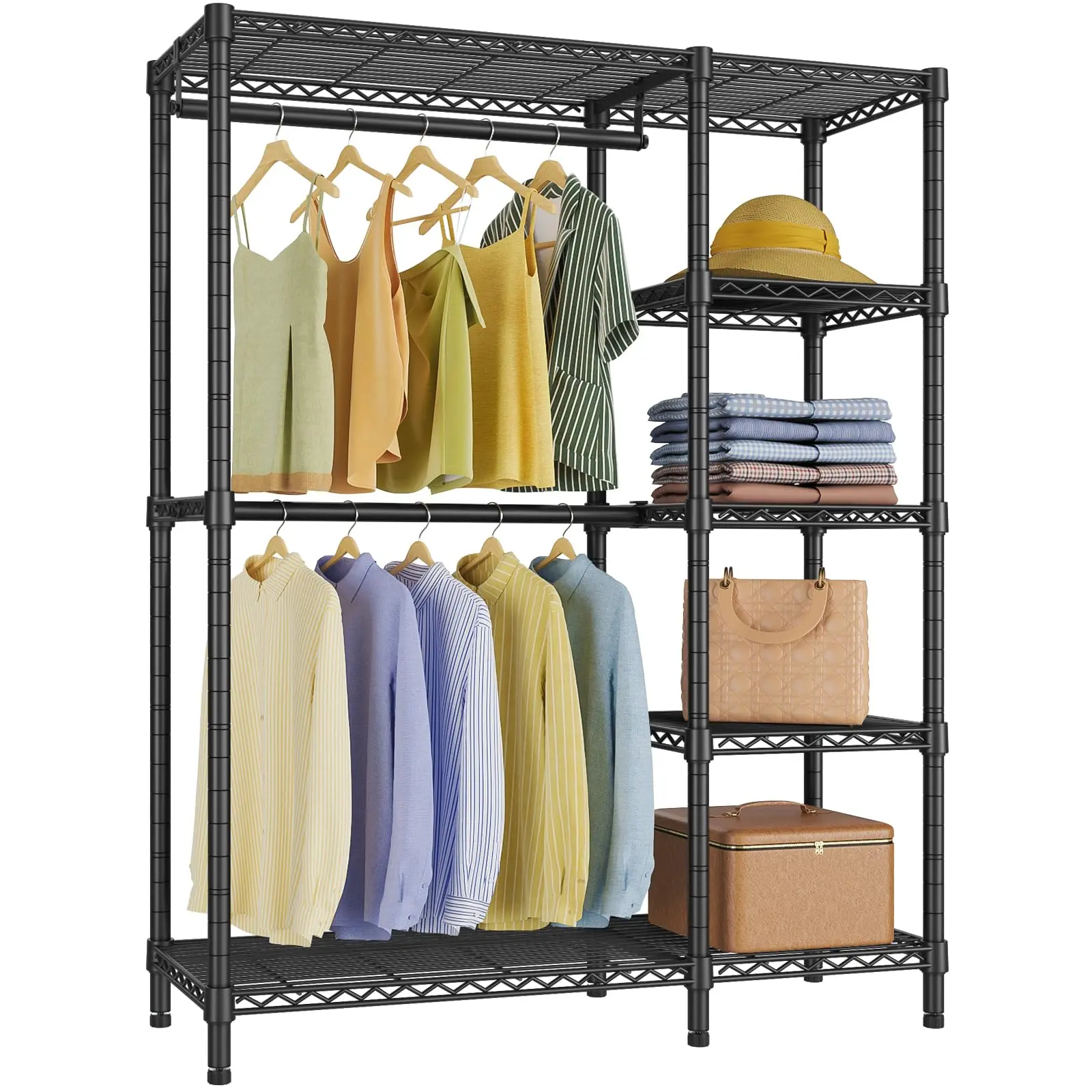 VIPEK V7 Series Heavy-Duty Portable Wardrobe Rack - Stable Closet Organizer with 5-Tier Adjustable Standing Shelves, Closet Storage, Assembly Required, Max Load 670 lbs for Small Room Ideas, Black, Modern