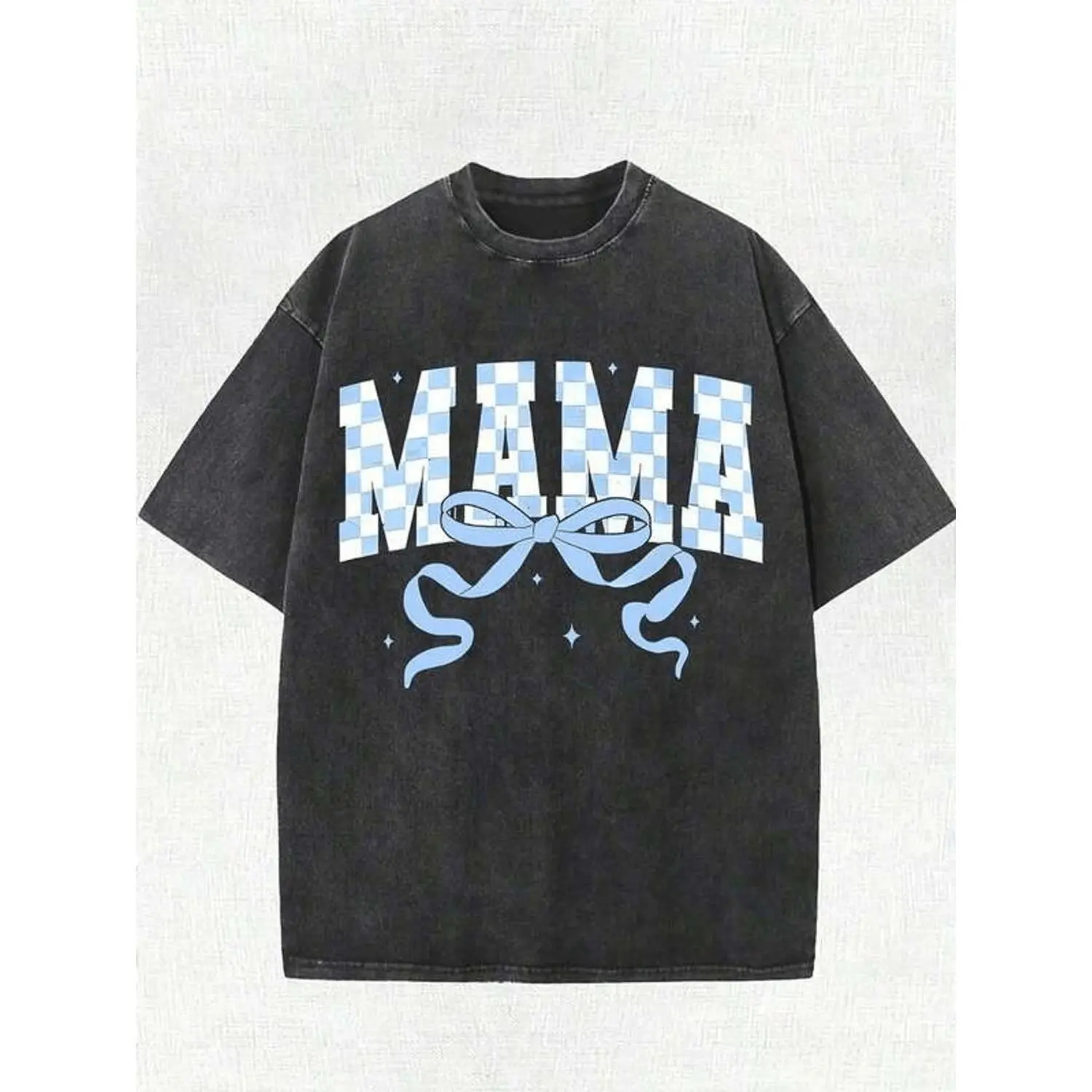 Oversized Vintage Cotton TShirt for Men and Unisex Soft Washed Loose Fit Short Sleeve Checkerboard and Bow Print Ideal for Casual Streetwear Gym and Workout