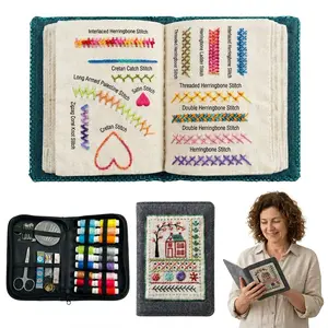 Portable All-Scenario Embroidery Stitch Book + 110-Piece Sewing & Embroidery Kit with Thread Portable Zipper Case Needles Scissors & Repair Essentials for Crafting Enthusiasts