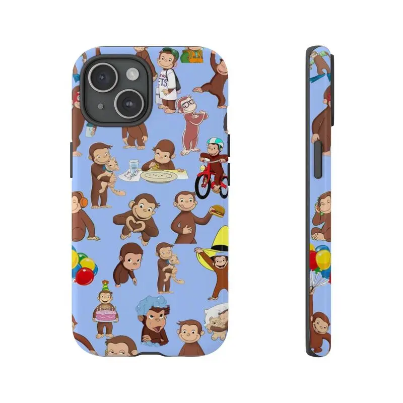 Durable TPU Polycarbonate Smartphone Shell - Blue Curious Monkey Balloon Collage Kids Cartoon Accessory, Shockproof Protection Cover, Gift for Kids, Compatible with iPhone 11/12/13/14/15/16/17 Pro, ProMax, Plus, Air (Cute Phone Accessories)