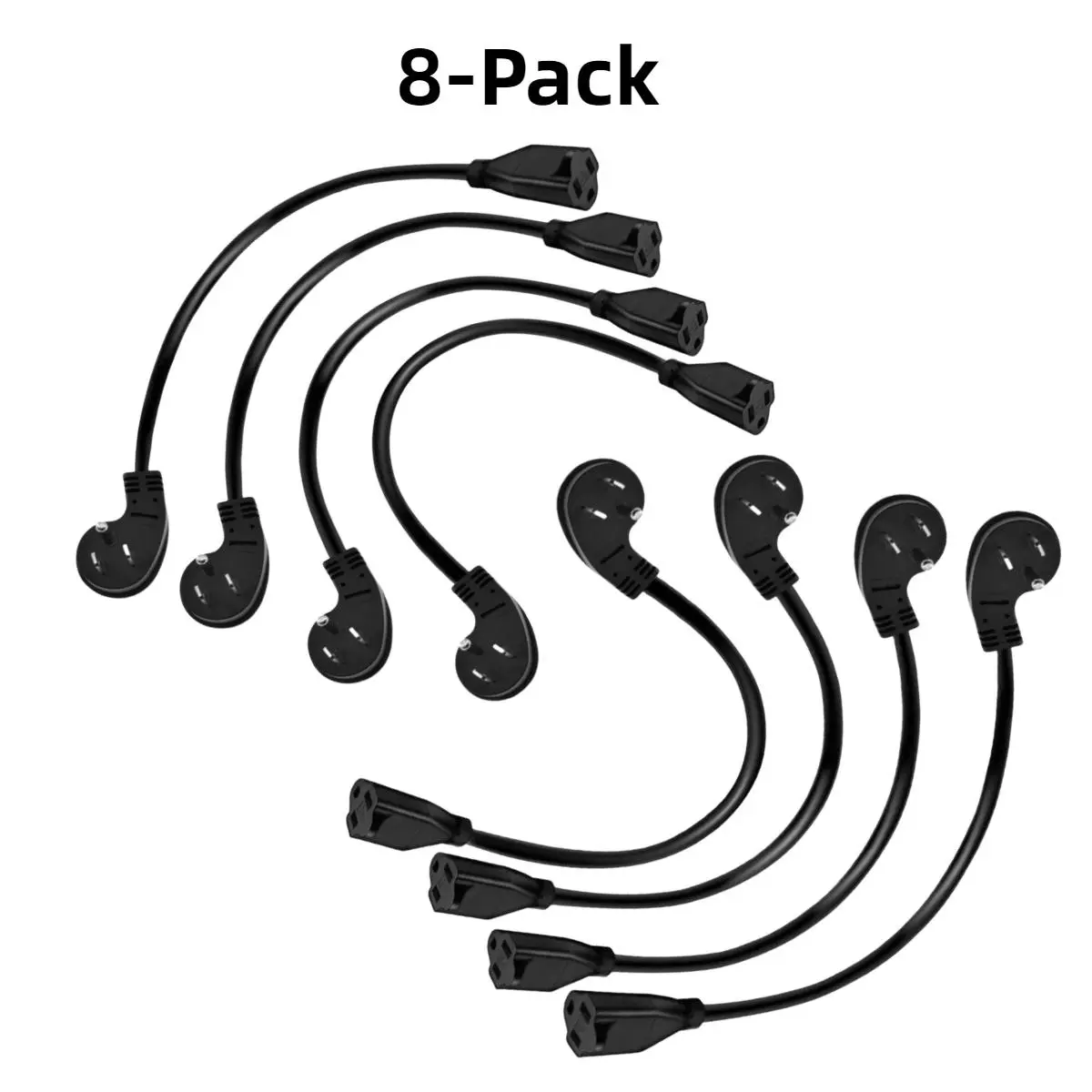 KUNLUN Flat Plug Extension Cord 1 Ft, 90 Degree Plug Adapter, 3 Prong Grounded Wire Short Flat Wall Power Cable Black ETL Listed (4-Pack, 13 Amp, 125 Volts, 1625 Watts), Adapter Plugs, Flat Plugs, Extender Plugs