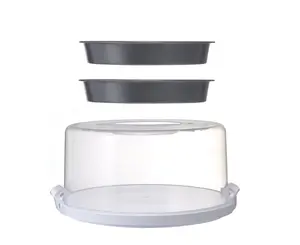 12-Inch Clear Cake Carrier with 2-Pack 9-Inch Round Carbon Steel Baking Pans Durable Locking Lid for Transporting Storing & Serving Cakes