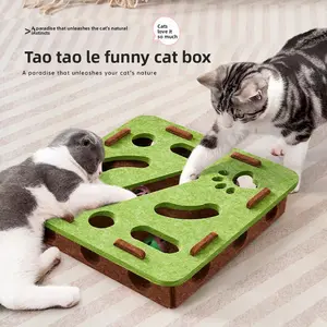Interactive Cat Maze Toy - Felt Box with Holes & Bell Ball Teaser - Self-Entertainment Puzzle for Boredom Relief - Engaging Kitten Play Center