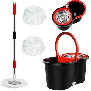 360° Automatic Swivel Mop Bucket Set, No Hand Washing, Includes Dehydrator Basket & 2 Microfiber Pads, Efficient Cleaning for Home Floors, Hardwood Floor Mop, Microfiber Spin Mop, Floor Care Tool
