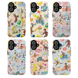 Playful beach-themed design with colorful illustrations of CCurious Georgeee phone case , sea creatures, flowers, and summer icons, gift, monkey, cover, tough phone case