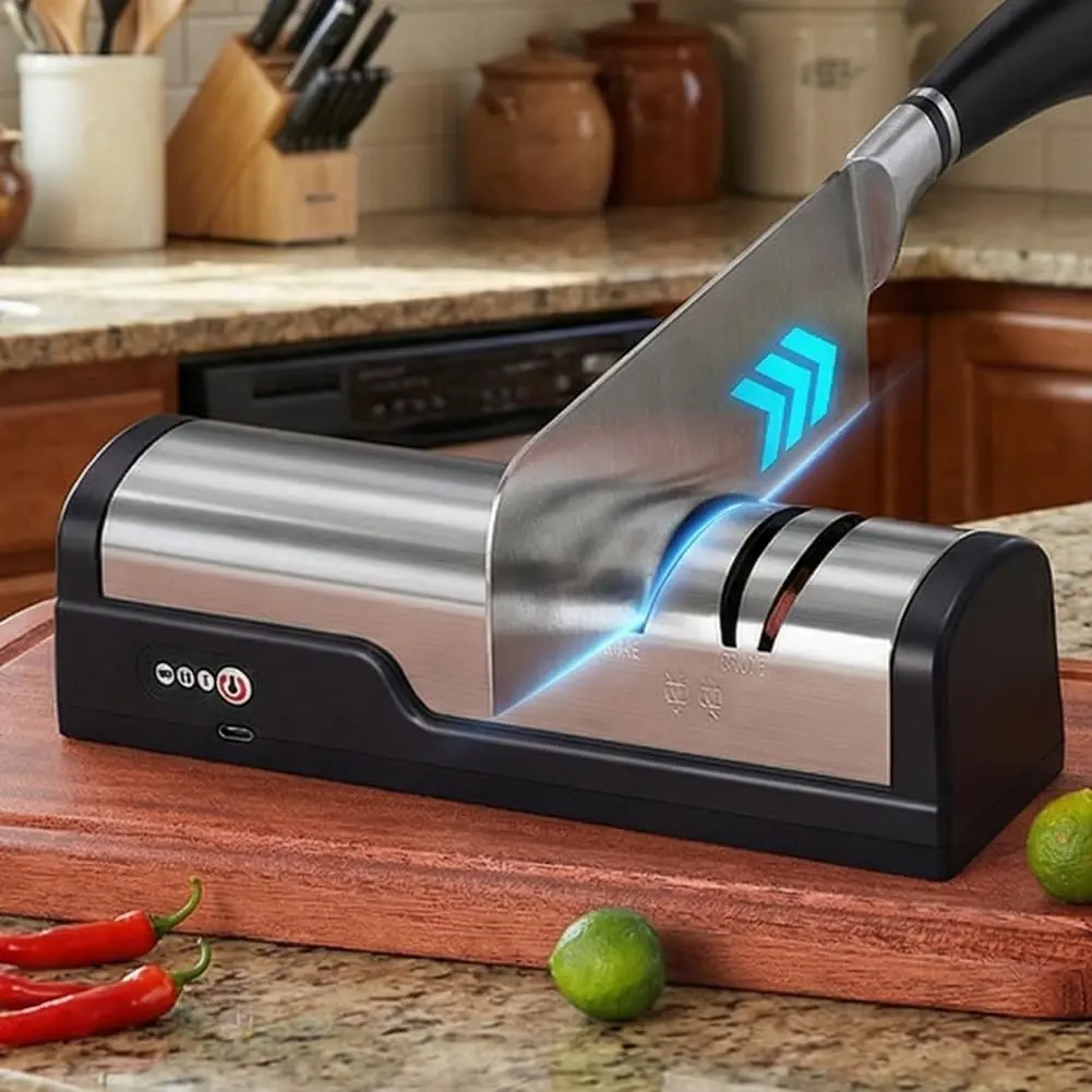 Electric Knife Sharpener High Precision Multi-Function Home Use, Automatic Kitchen Knife Scissors Grinder, USB Rechargeable Sharpening Machine Kitchenware