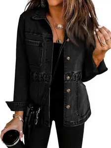 Denim Jacket for Women Distressed Jean Jacket Button Down Oversized Shacket with Pockets 2025