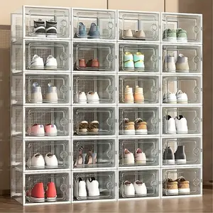 24-Piece Transparent Stackable Shoe Storage Box Set, Shoes Organizer Cabinet, Shoe Rack Holder, Doorway Assembly Shoe Cabinet, Transparent Shoe Boxes, Durable Construction, Stackable Design