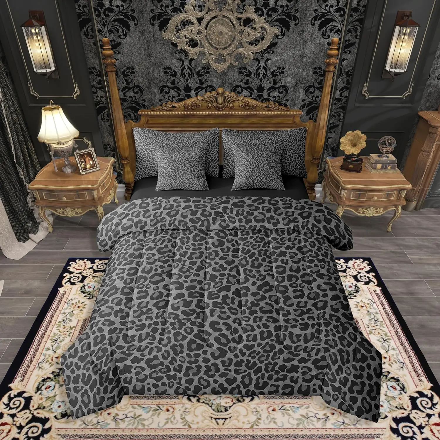 Feelyou 7-Piece African Cheetah Grey Animal Skin Soft Microfiber Bedding Set - Decorative Queen Bed Comforter Set for Teens with Leopard Print, Bed Sheet Sets, Bedroom Inspo