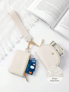 1pc Mini Zip Around Wristlet Wallet, Dual Pouch Portable Coin Purse, Detachable Keychain, Ideal Travel Gift, Casual Style, Zipper Wristlet Purse