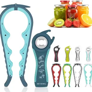 Ergonomic Four-In-One Can Opener, Adjustable Handle, Non-Slip Design, High-Quality Rubber Grip, Easy Open Kitchen Tool, Blue and