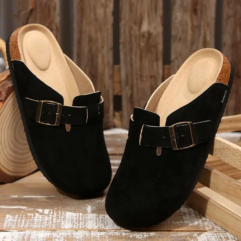 Women's Sandals Round Toe Slippers Cork Footbed Slide Clogs With Adjustable Buckle Slip on Mules Potato Shoes Springfresh